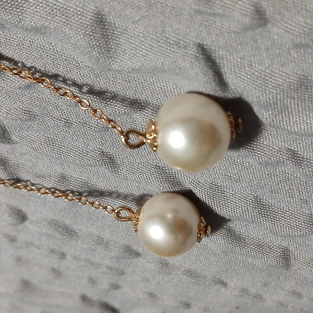 2/25👑Sarah Coventry Gold Pearl Drop Dangle Clip On Earrings - Picture 7 of 7